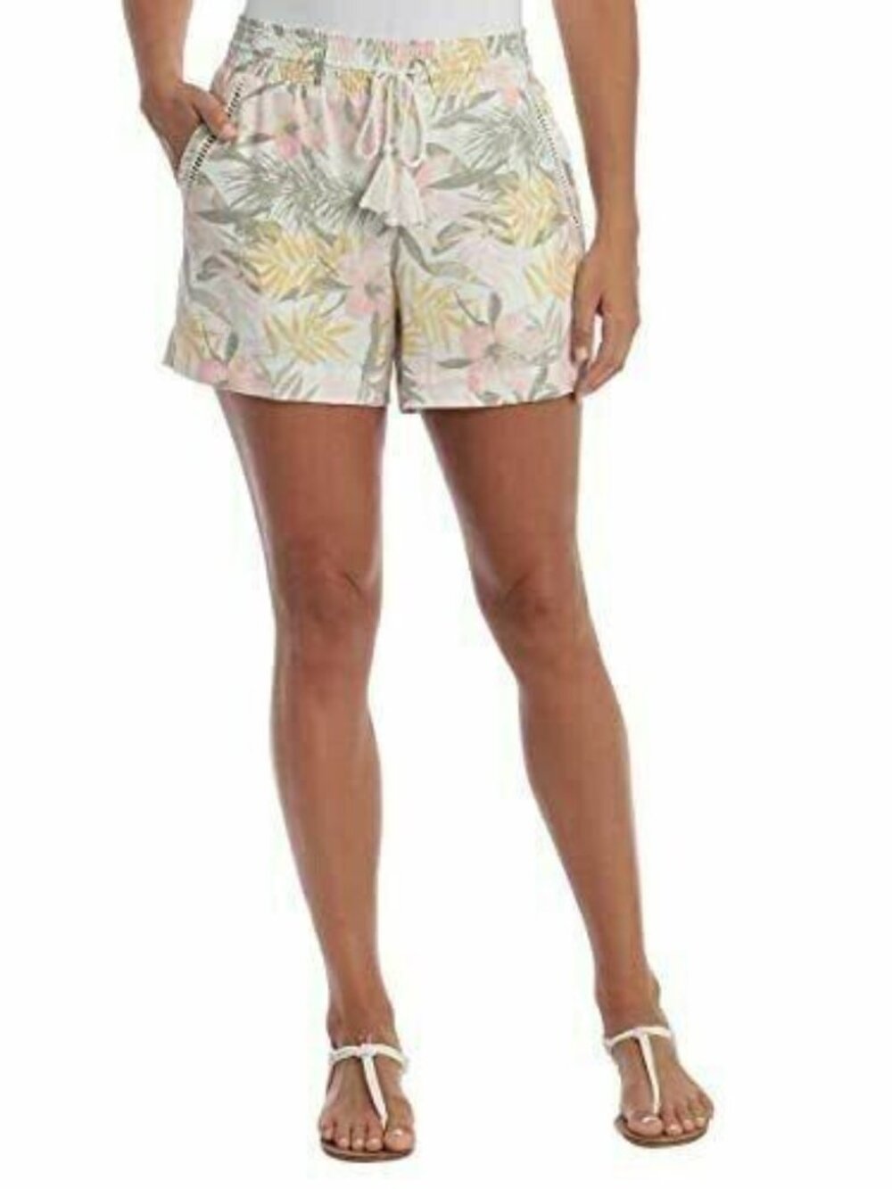 BRIGGS Ladies Linen Blend Pull-On Floral Short, S